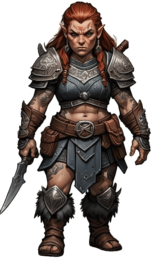 Tattooed Female Dwarf Barbarian