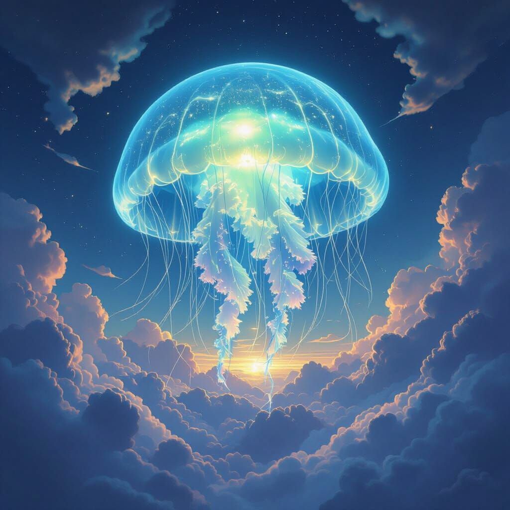 Bioluminescent Jellyfish Drifting Through Jupiter's Atmosphe...