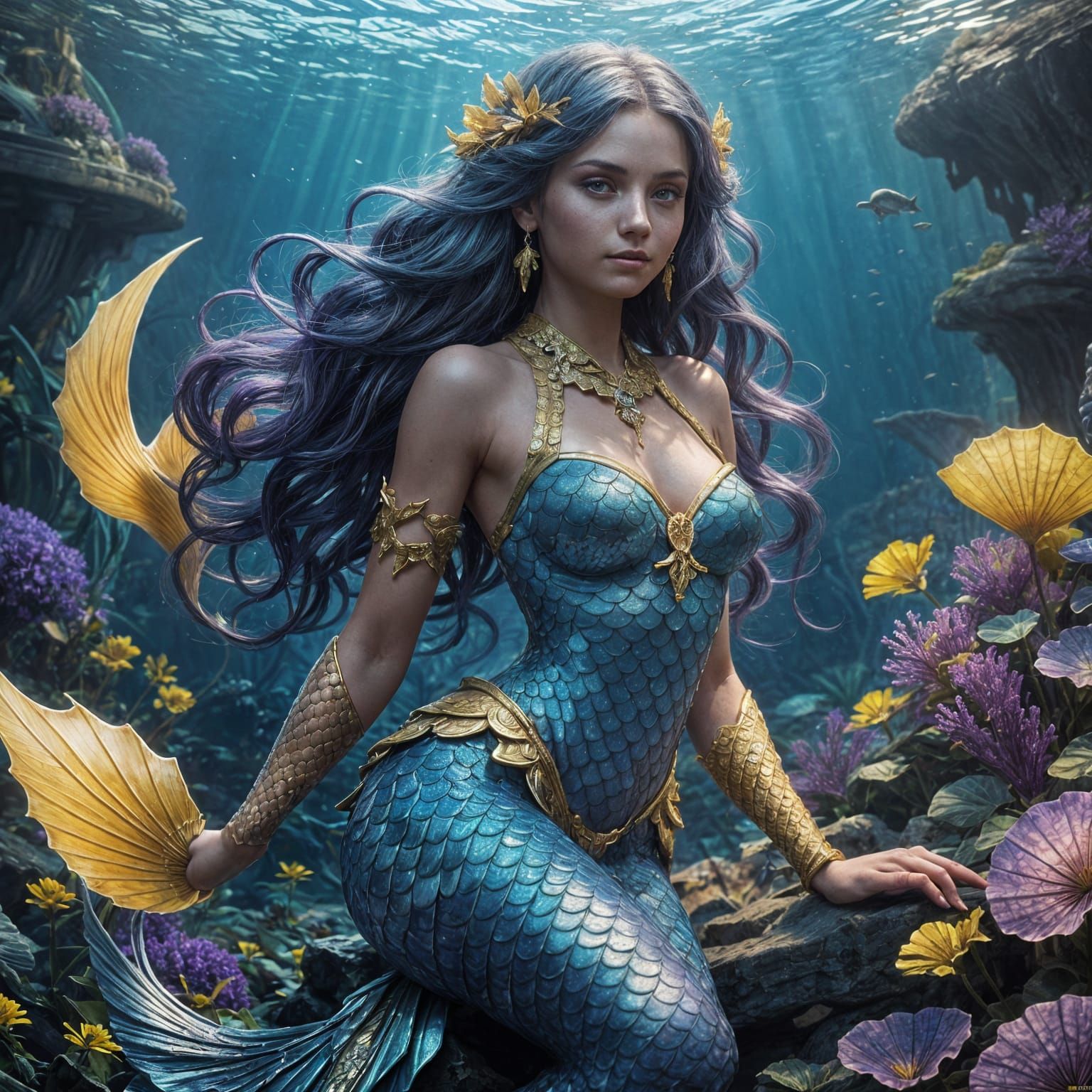 Surreal Blue Mermaid in Dark Fantasy Art