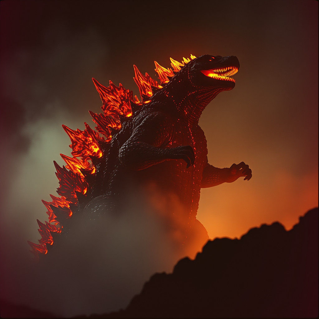 Candle Godzilla Rises: A Cinematic Film Still