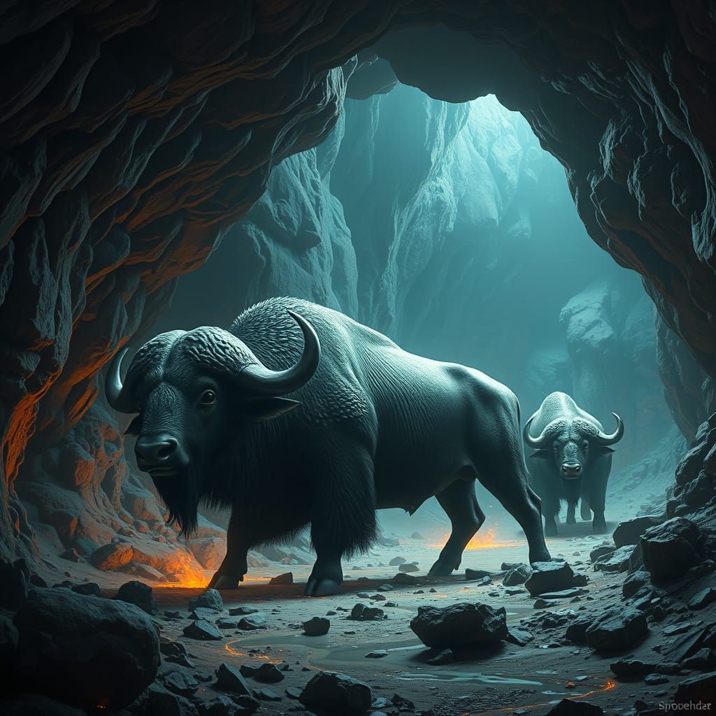 Giant Buffalo Unleashes Seismic Fury in Subterranean Realm