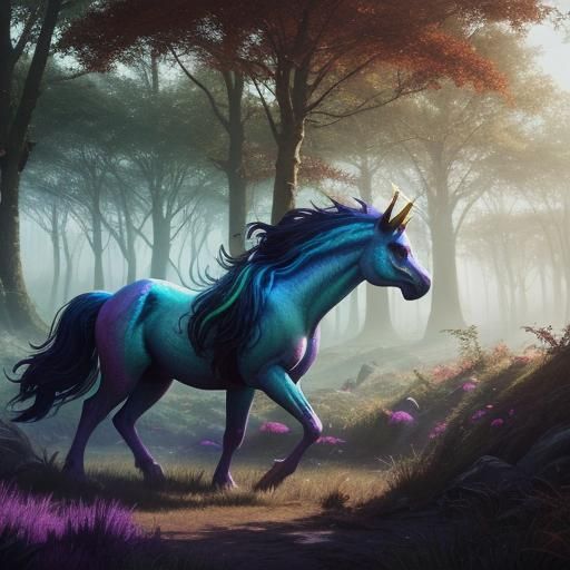 Unicorn Army in Mystical Forest, Digital Art