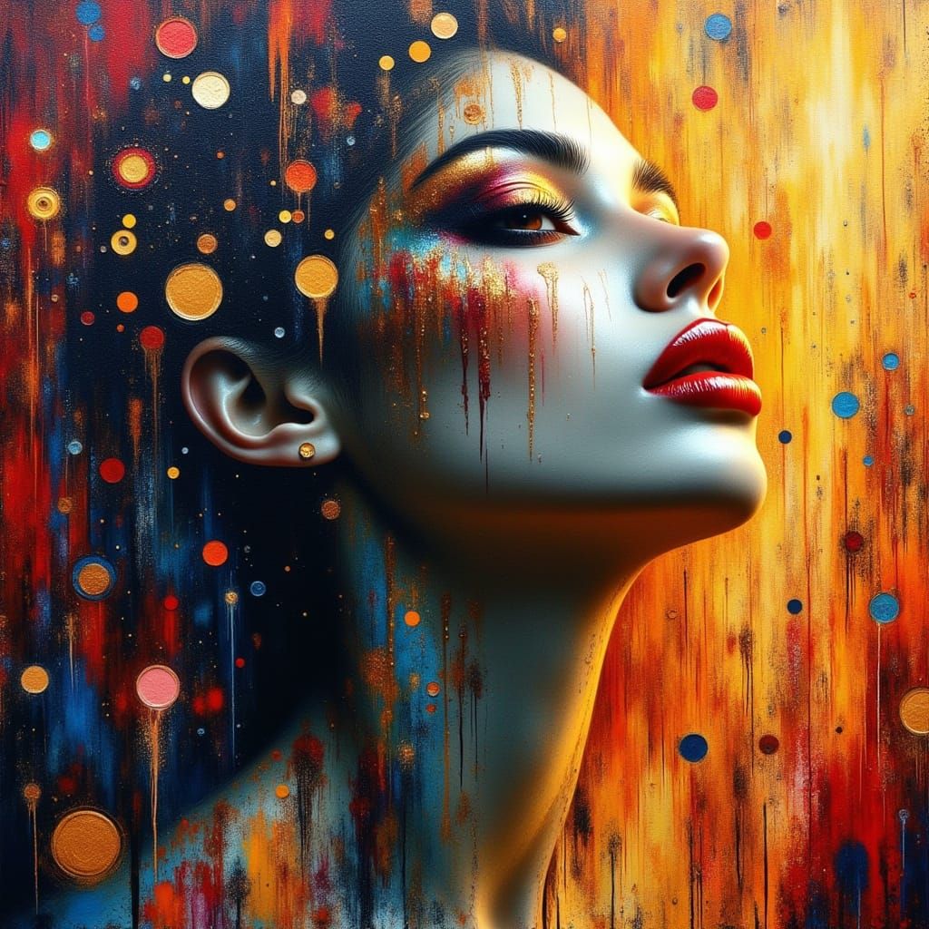 Woman in Neo-Expressionist Oil Painting with Post-Apocalypti...