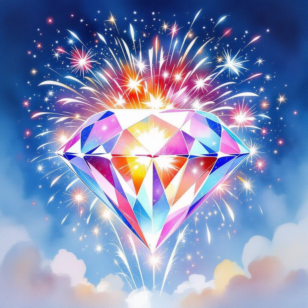 Diamond Fireworks: Impressionistic Watercolor Painting