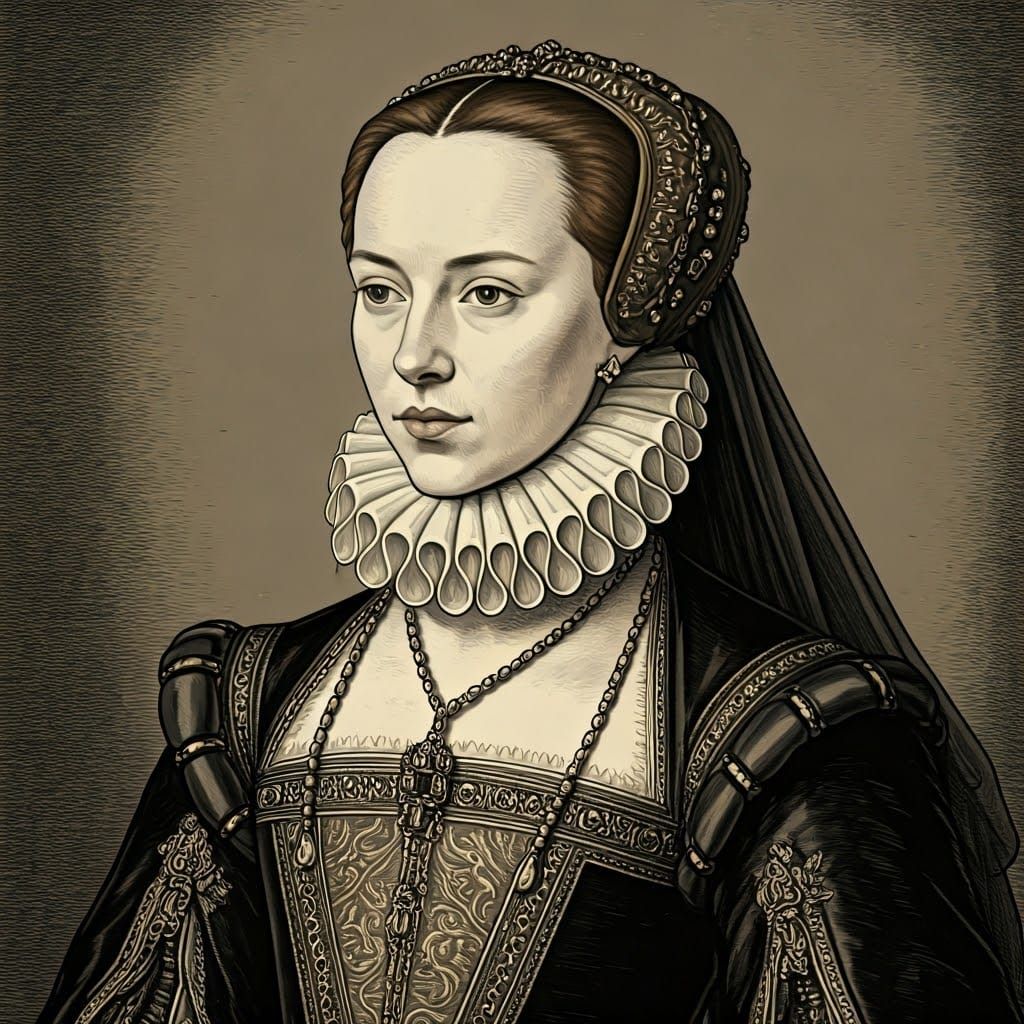 Renaissance-Inspired Portrait of Anne Boleyn in Ink