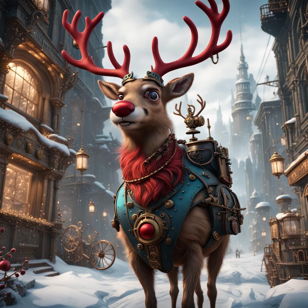 Steampunk Rudolph: Detailed Matte Painting in 8k