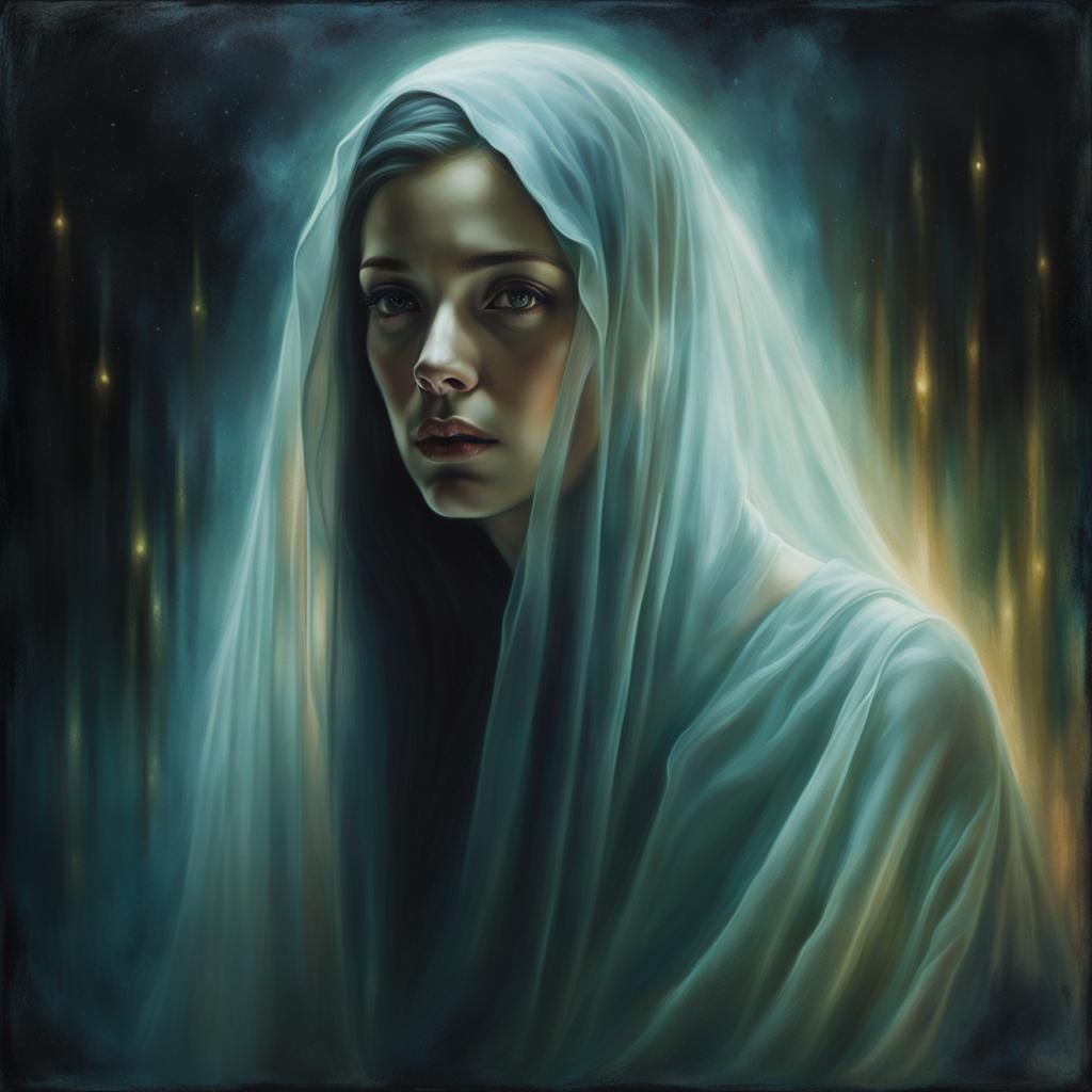 Ethereal Ghost Portrait in a Dark Hall