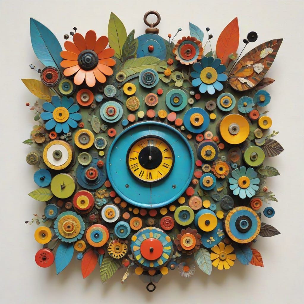 Whimsical Folk Art Scene in Vibrant Colors