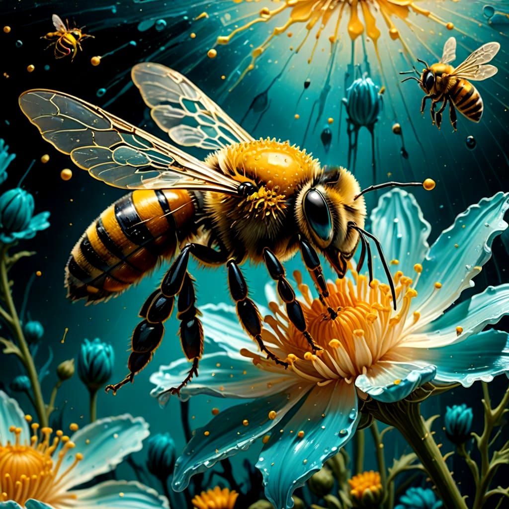 Surreal Floral Fantasy with Hyperrealistic Pólen Burst and A...