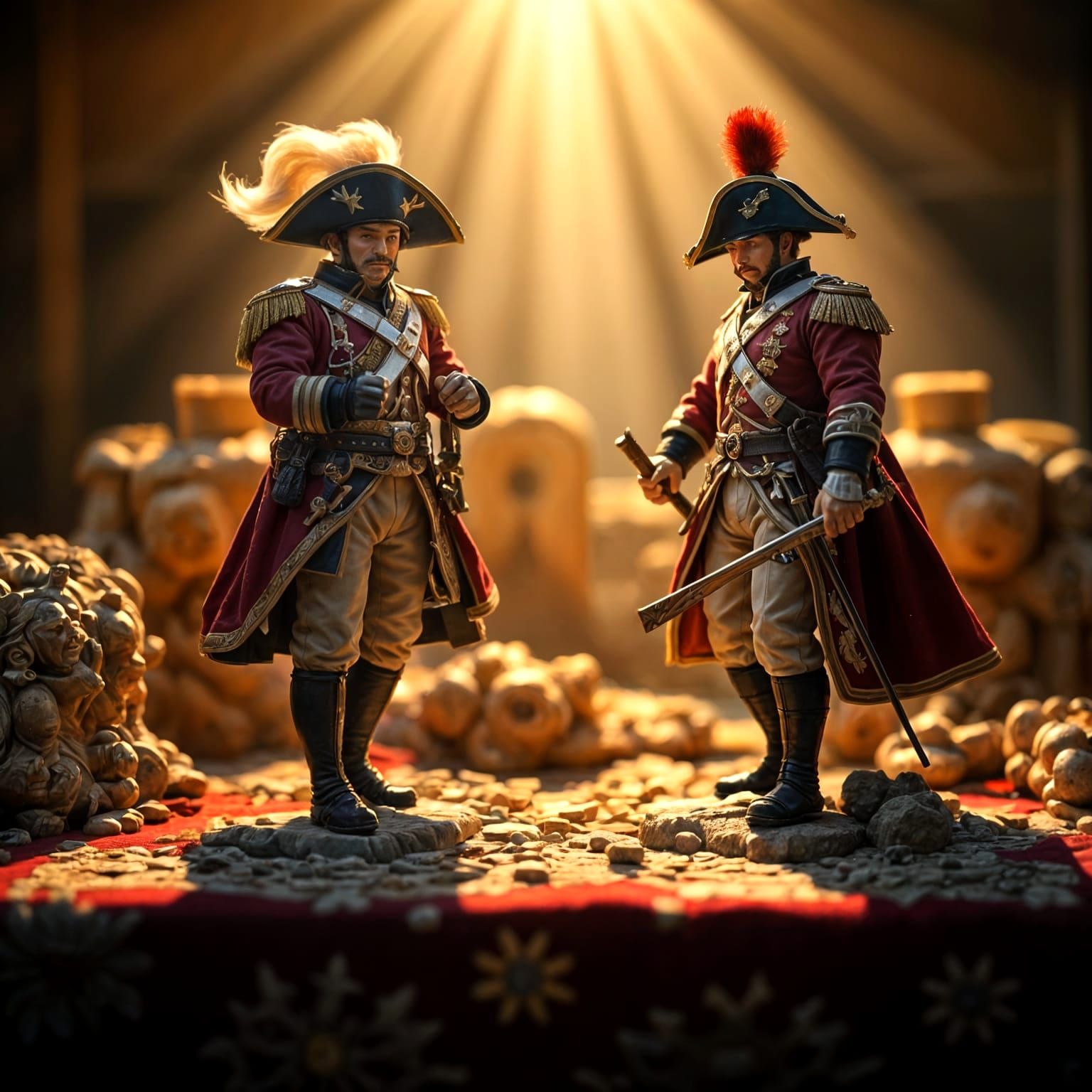 Miniature Napoleonic Armies Clash on Wargaming Table