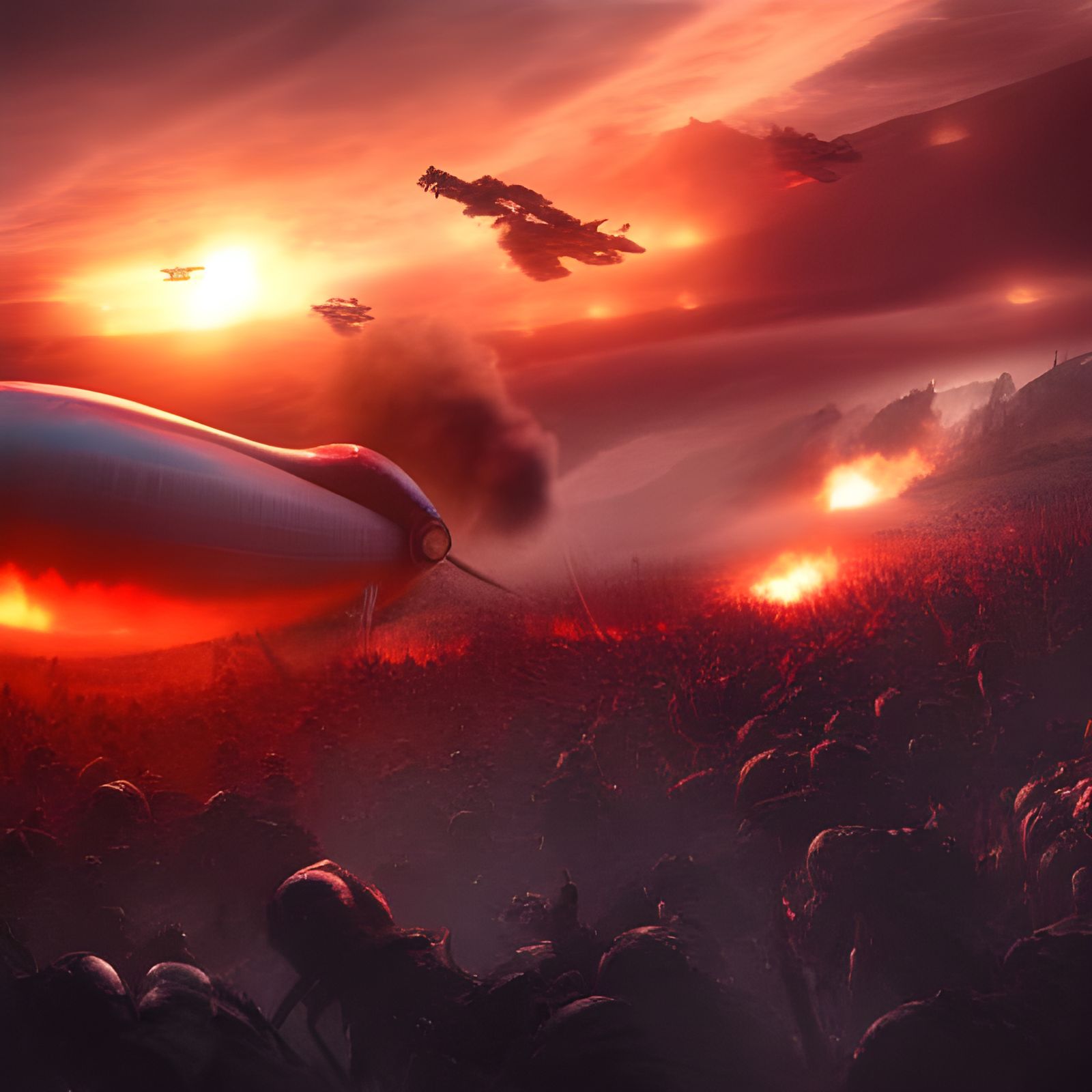 Cinematic Fantasy huge war with Blimps outstanding hyper details Fight Armies on huge Arena Dynamic Colors 8K Details du...