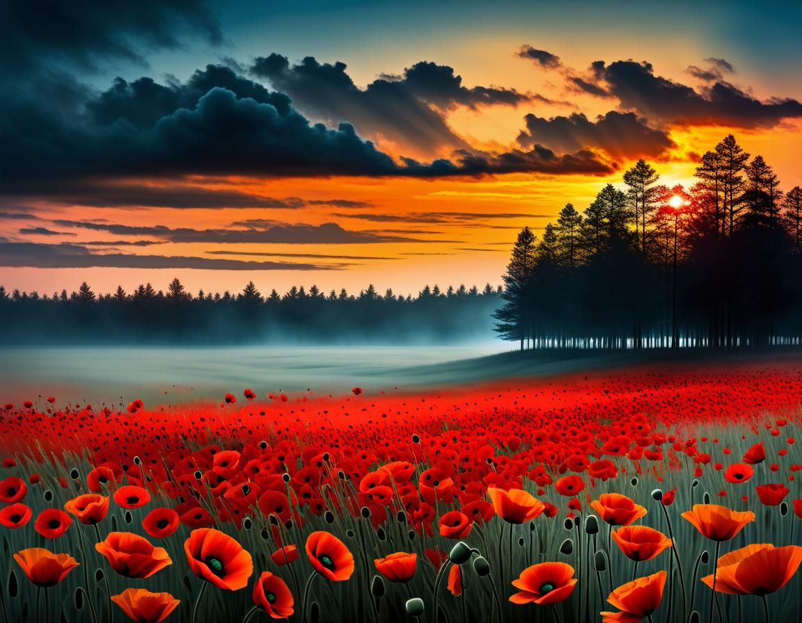 Poppies and Larks in Flanders Fields Watercolor