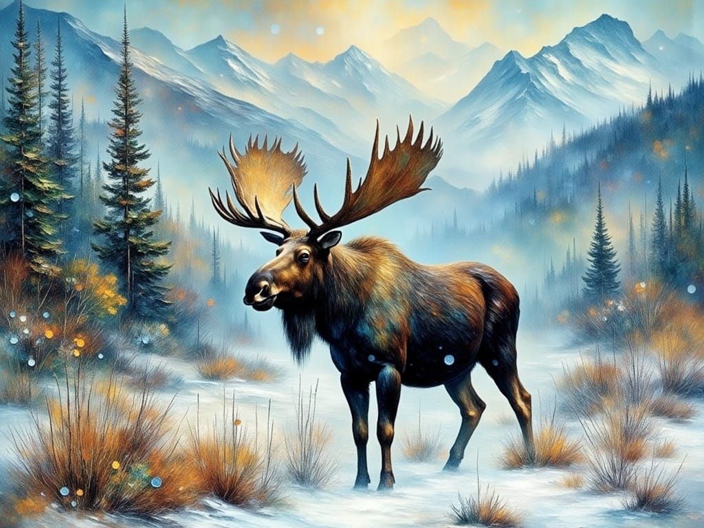 Majestic Moose in Frosty Arctic Landscape