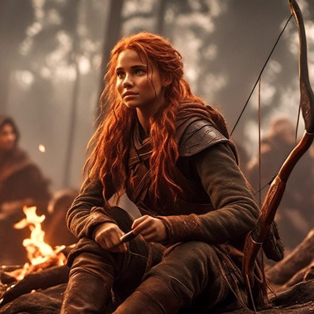 Teen Archer and Irish Warrior by Campfire