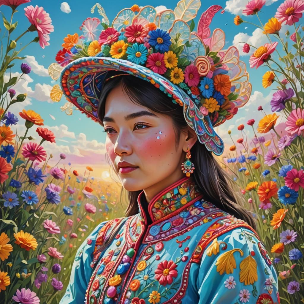 Kazakh Woman Portrait in Candy Art Style