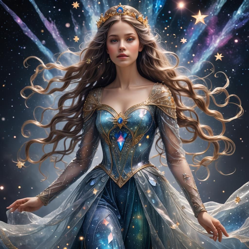 Ethereal Glass Princess with Galaxy Dust and Stars