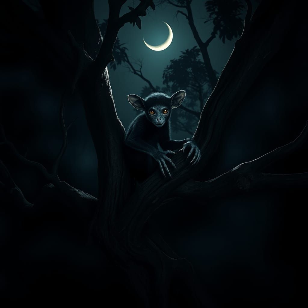 Eerie Aye-Aye in Shadowy Rainforest