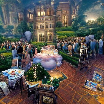 Wayne Manor Party in Kinkade Style