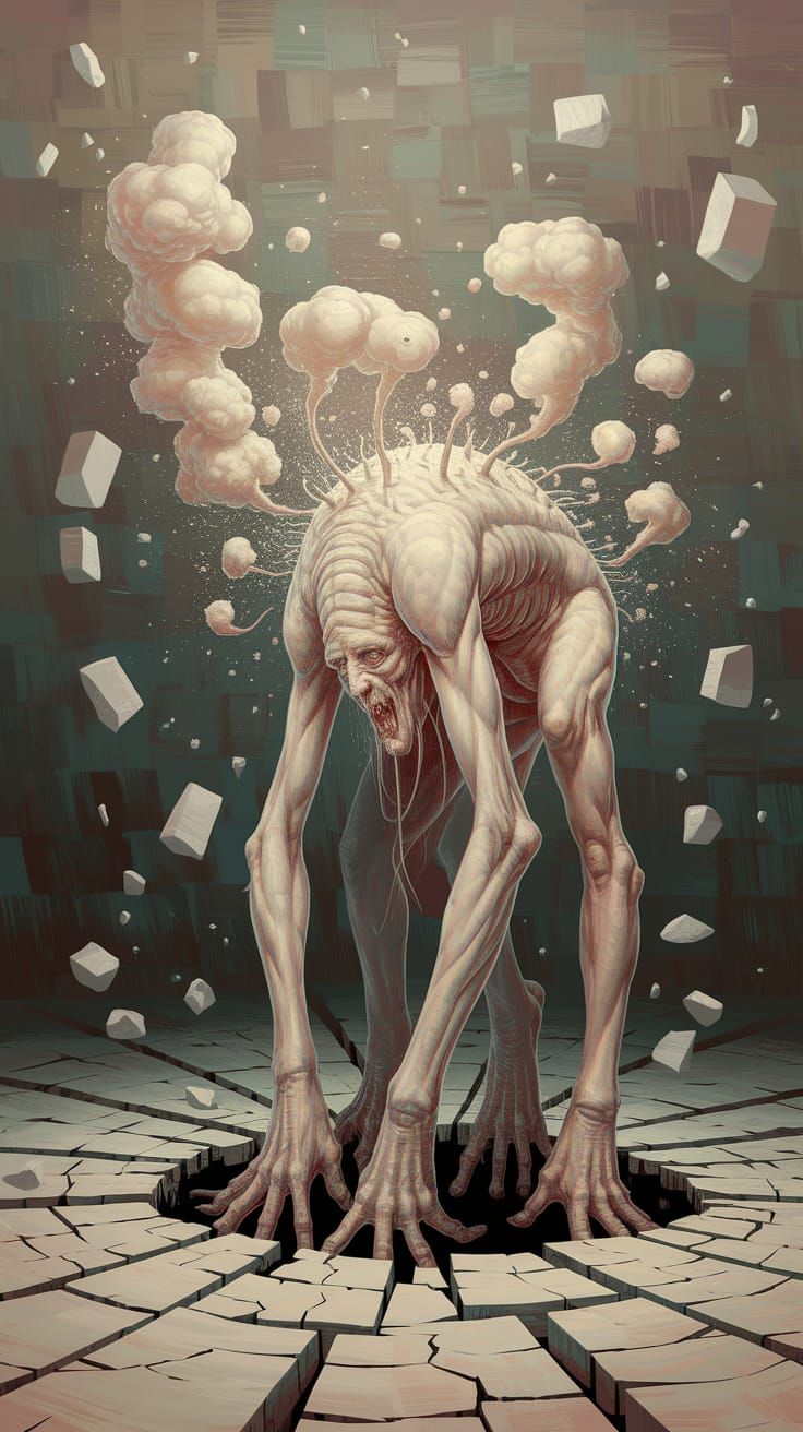 Grotesque Figure Emerges in Surreal Pastel Art