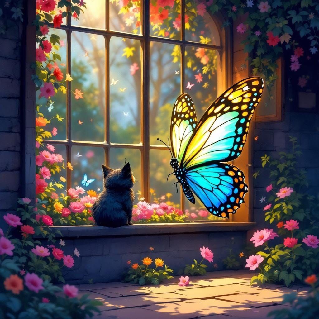 Confused Butterfly at Flower Shop in Comic Style