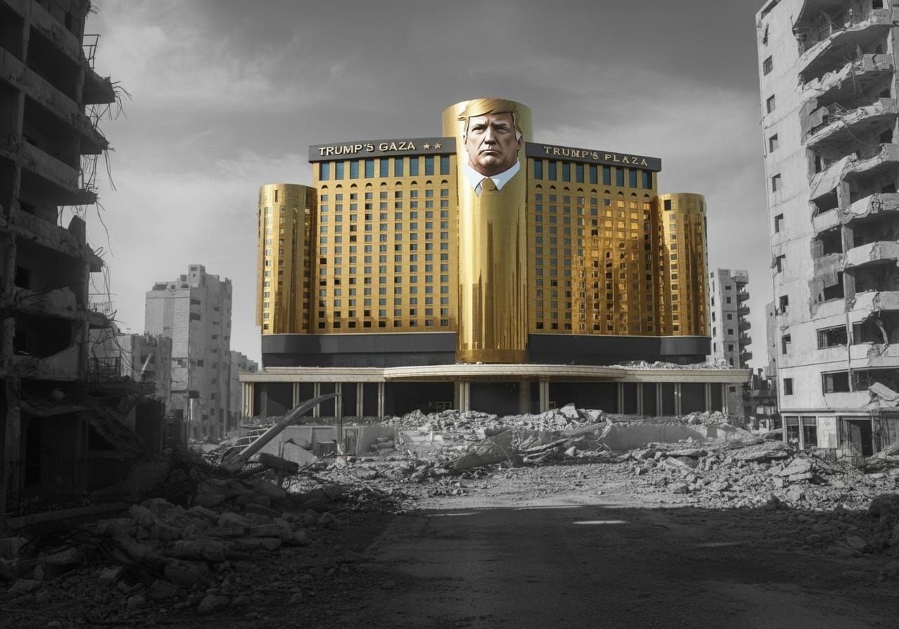 Bleak Trump Plaza Rises from Gaza Ruins in Golden Opulence
