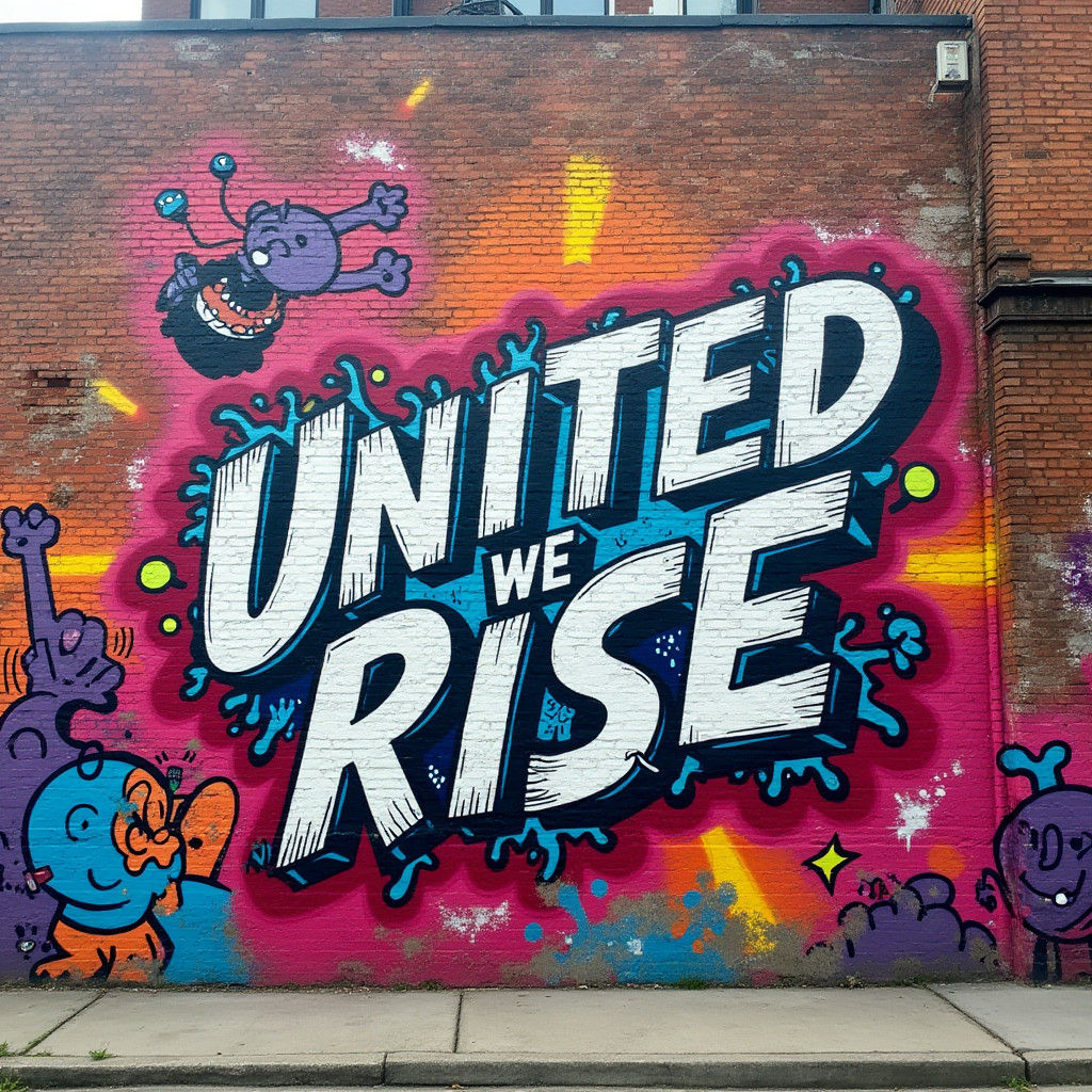 Dynamic Graffiti Mural with Bold Lettering and Characters