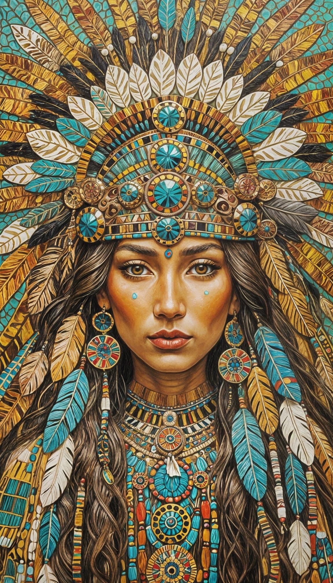 Pocahontas in Gustav Klimt Style Symbolic Painting