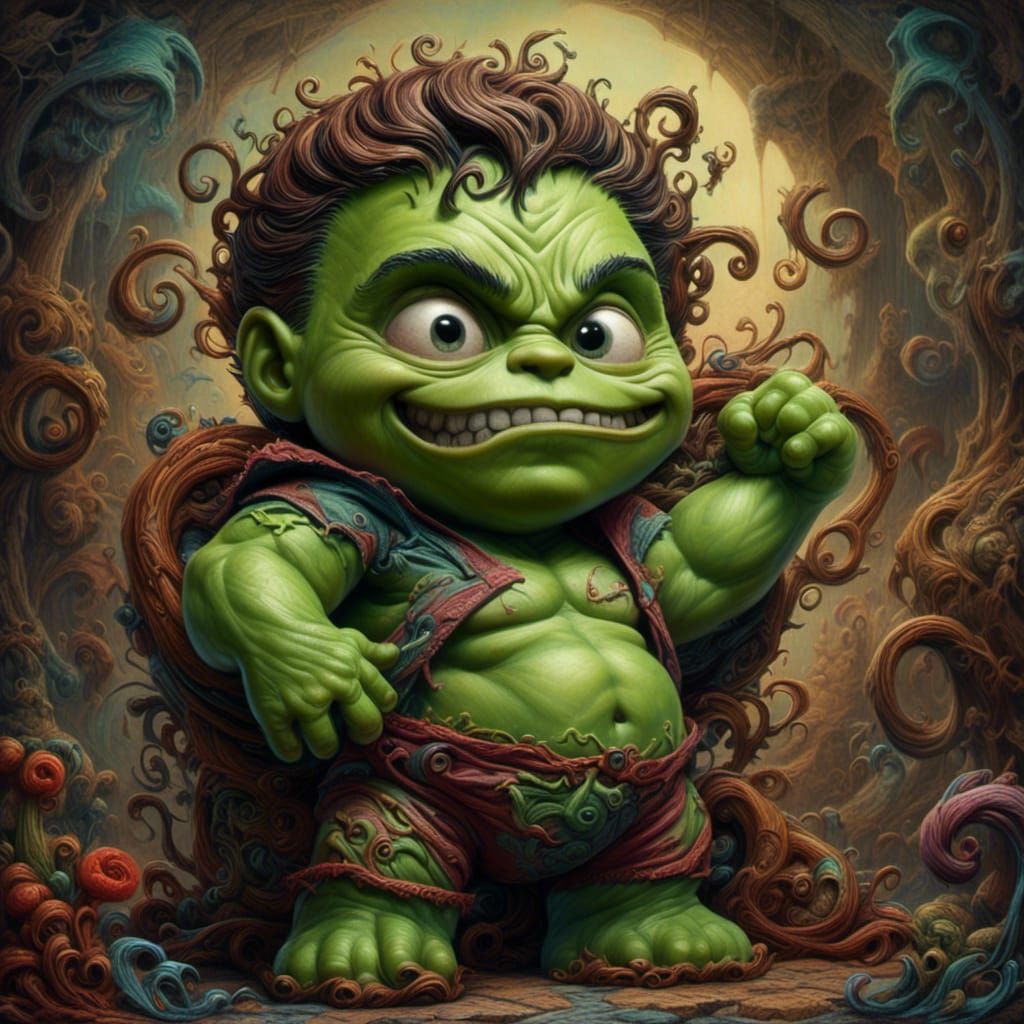 Expressive Hulk Baby in Dreamlike Spiderweb Scene