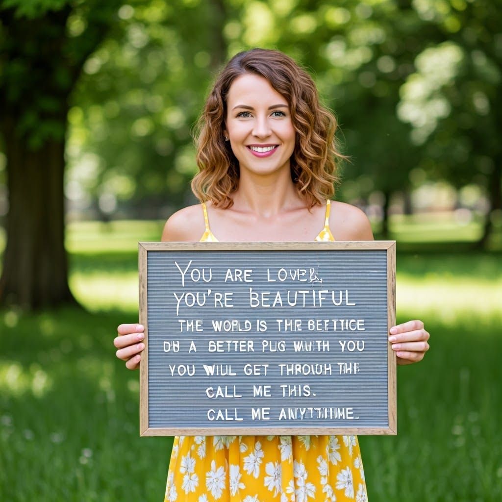 Woman Holds Sign of Encouragement in Sunny Park