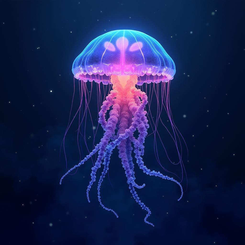 Bioluminescent Jellyfish in Deep Ocean, Alcohol Ink Art
