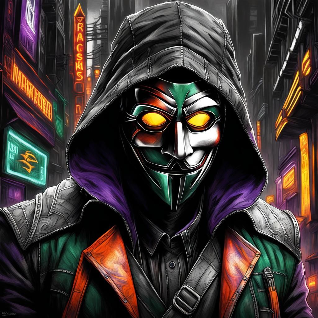 Cyberpunk Assassin in Expressionist Charcoal Drawing