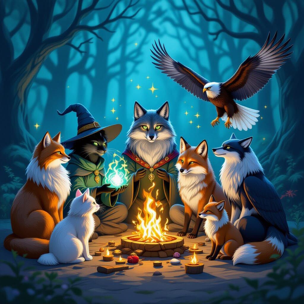 Magical Animals Casting Spells in a Circle