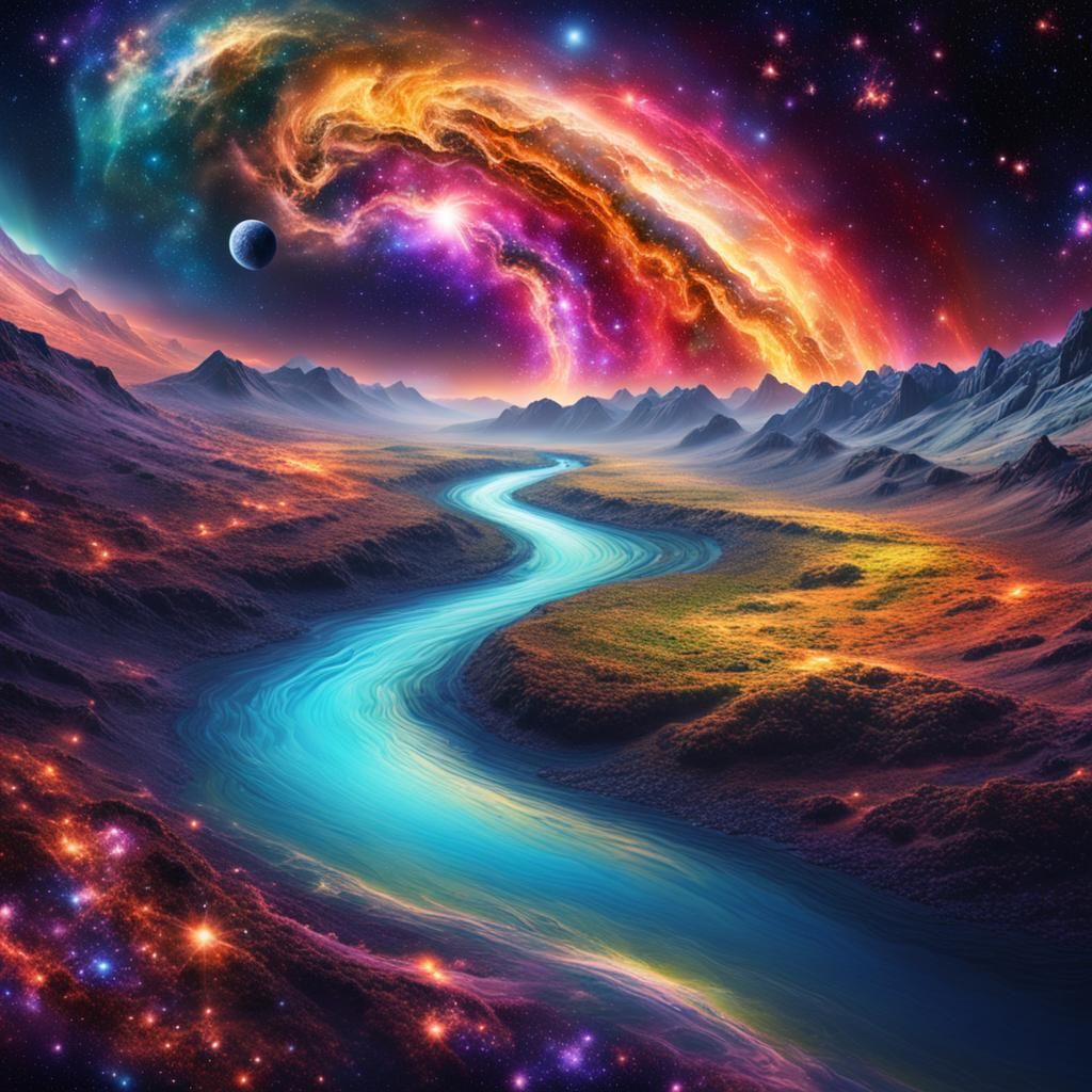 Cosmic River Flowing Through Dreamscape Galaxy