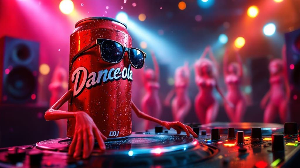 Living Soda Can DJ in Nightclub Party Scene