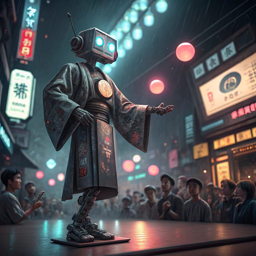 Dejected Japanese Robot Struggles to Juggle in Futuristic Ne...