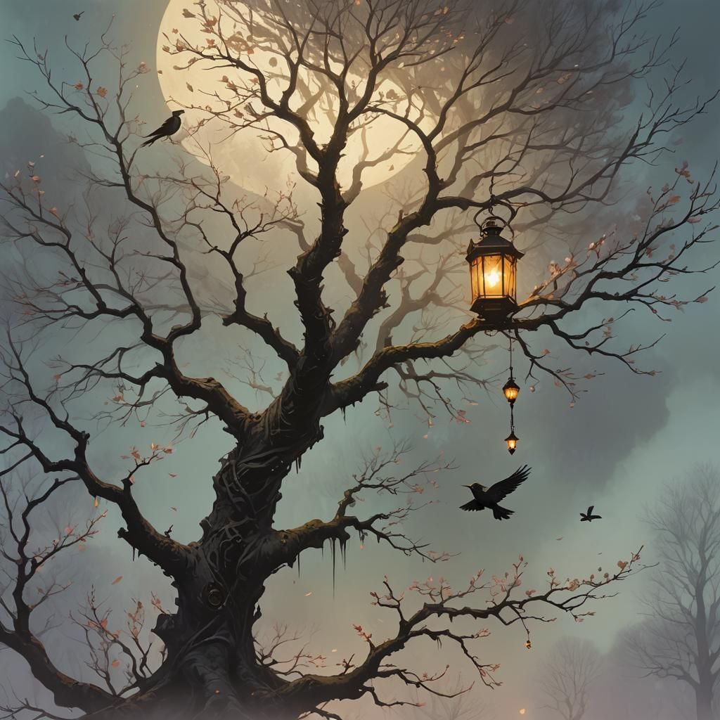 Spring Tree and Bird Fantasy Concept Art