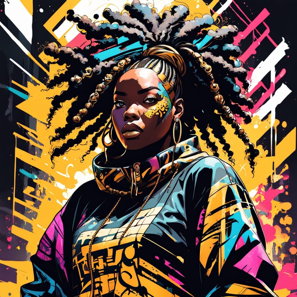 Anime Calligraphy Portrait of an African American Woman in U...