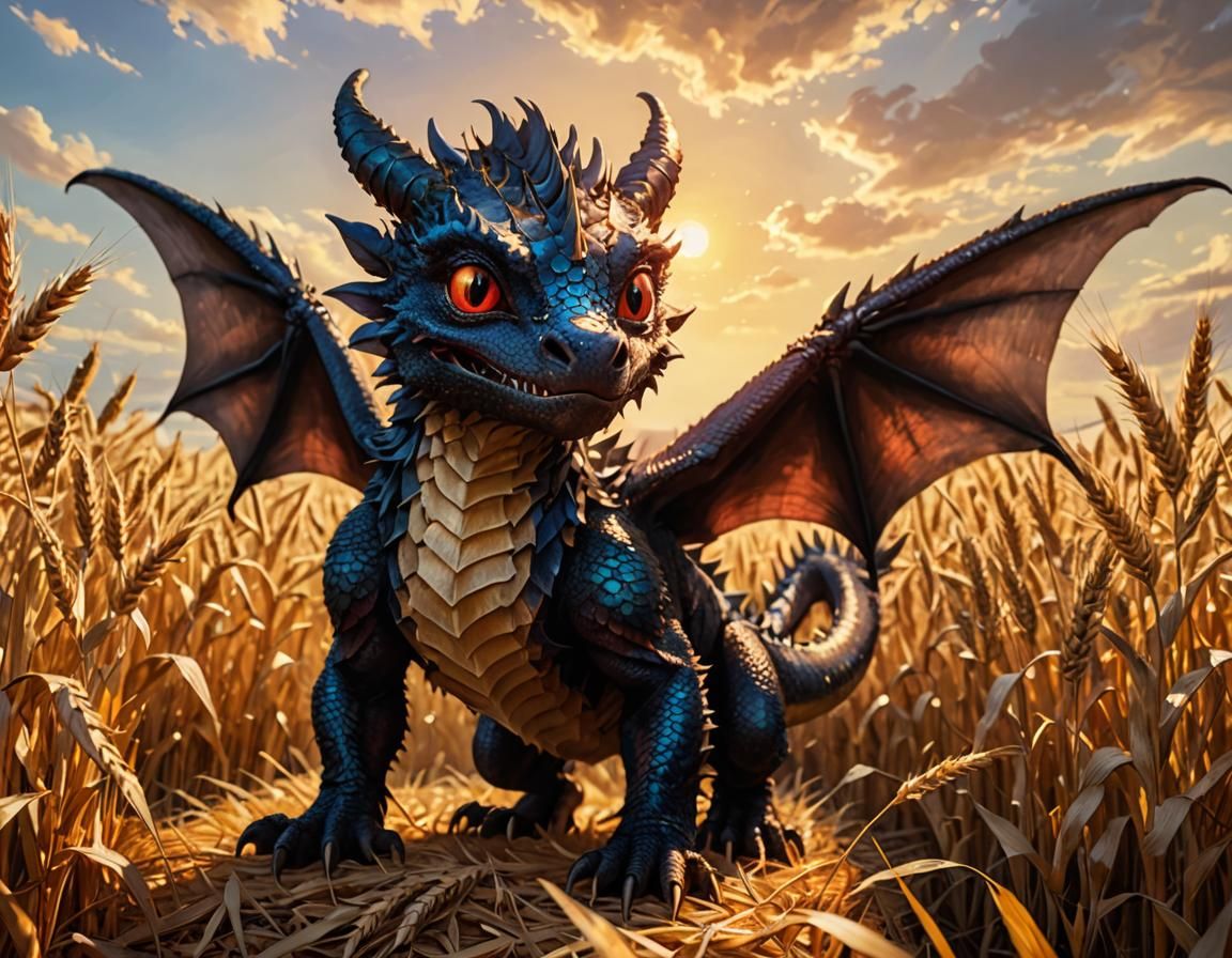 Furious Dragon at Harvest Festival: Oil Painting