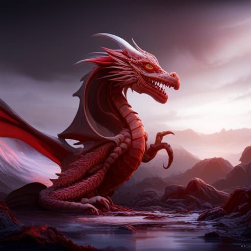 Detailed Red Dragon Fantasy Concept Art