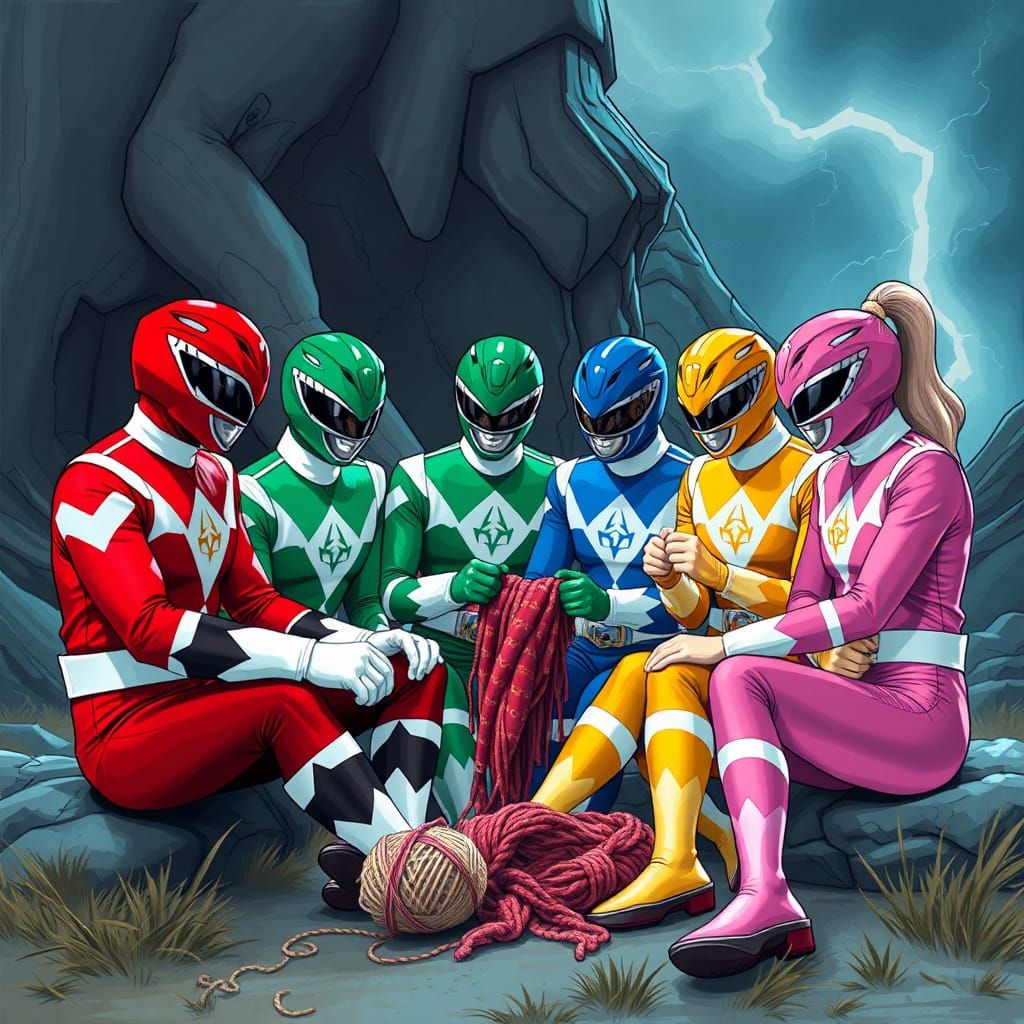 Power Rangers after a battle