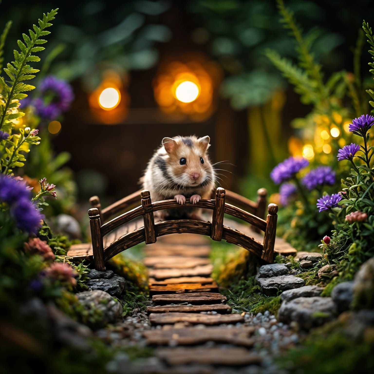 Whimsical Hamster on Enchanted Bridge