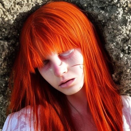 Red-Haired Model with Tears and Angry Expression