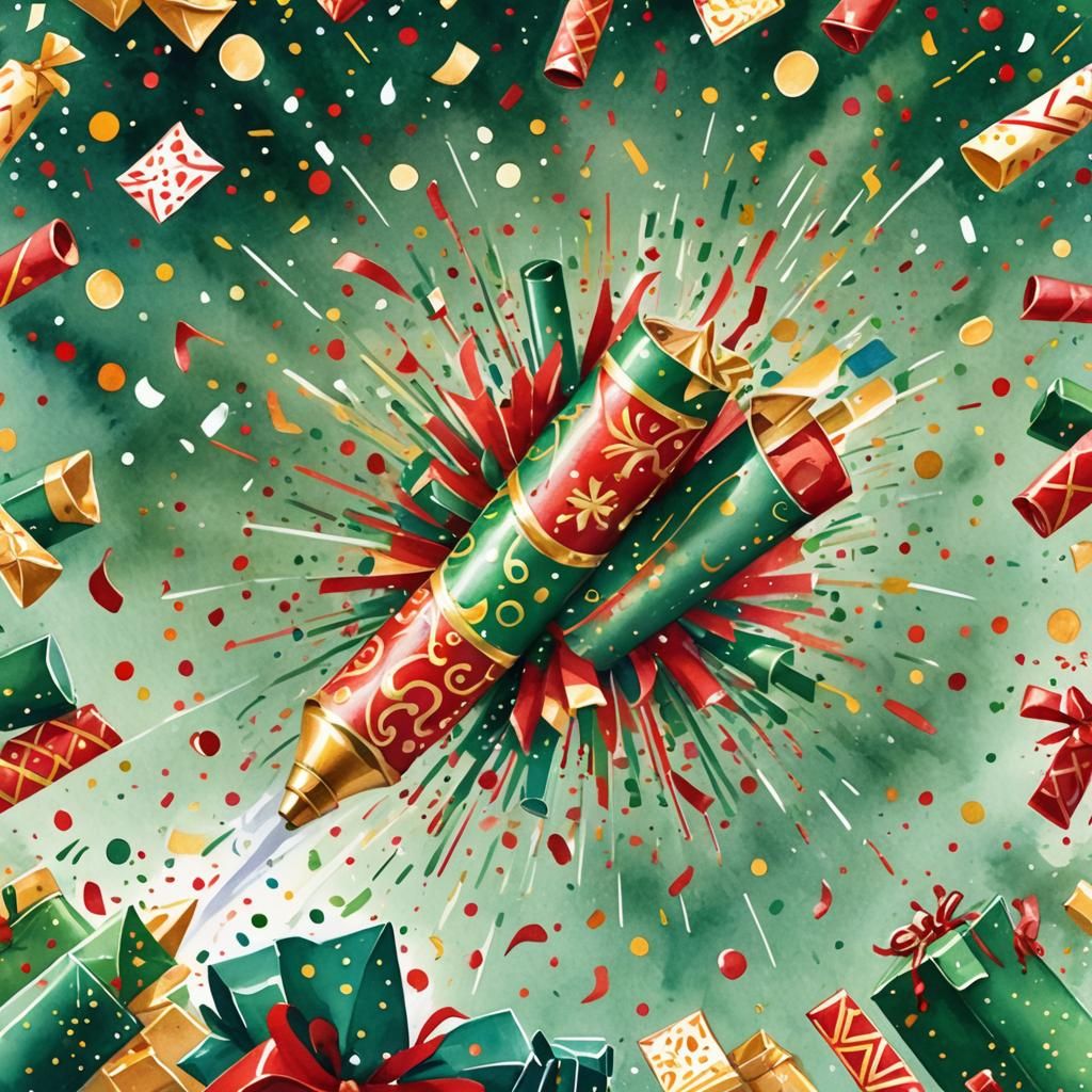 Festive Christmas Cracker Cartoon in Watercolor Style