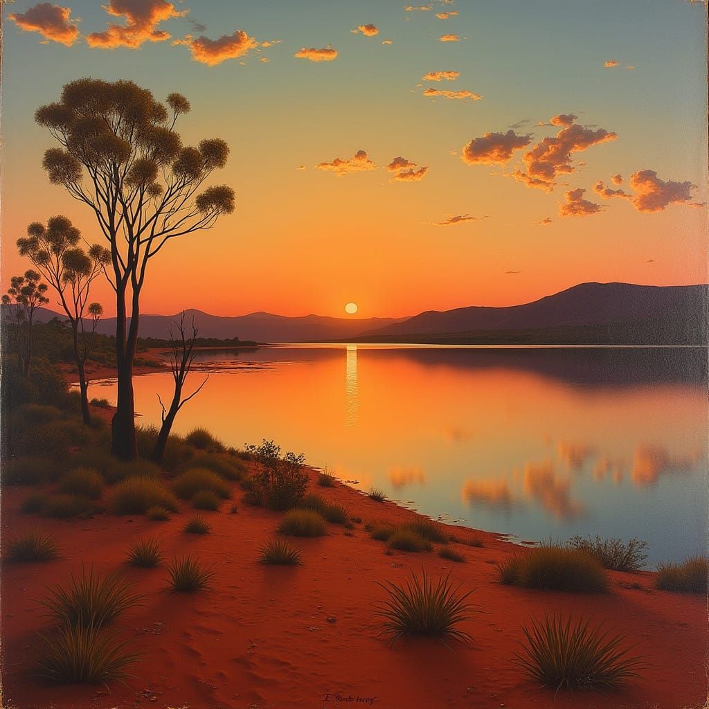 Australian Sunset Landscape with Lake Mungo Reflections