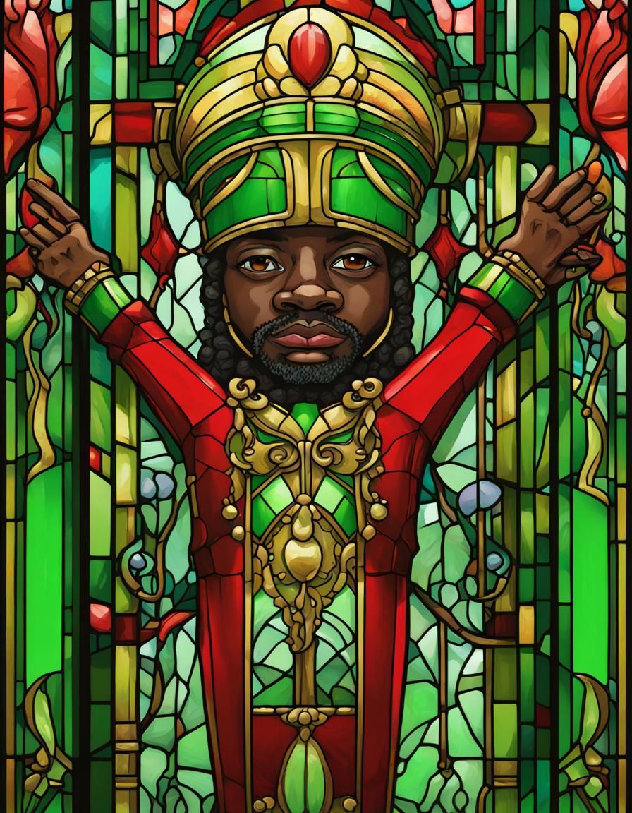 Stained Glass Christmas Nutcracker in Art Nouveau Style