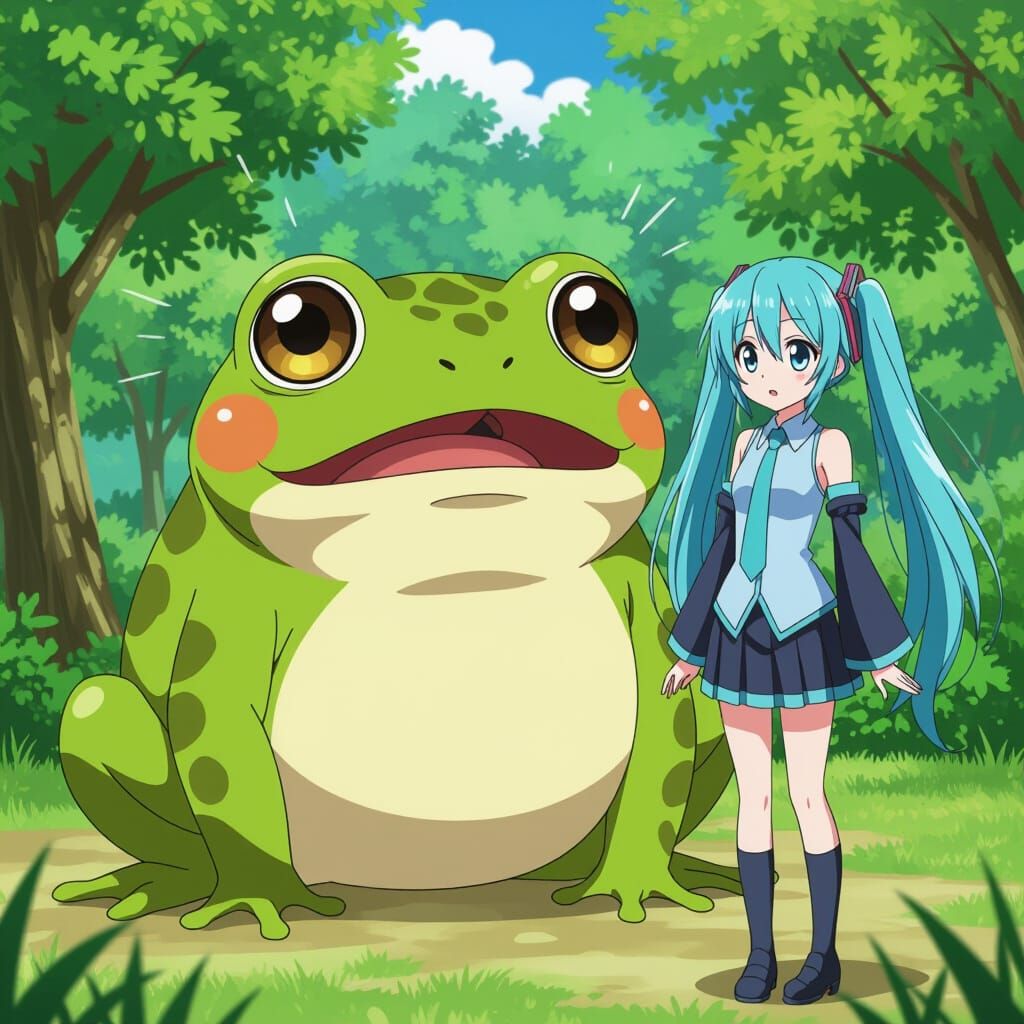 Surprised Cartoon Frog Meets Hatsune Miku