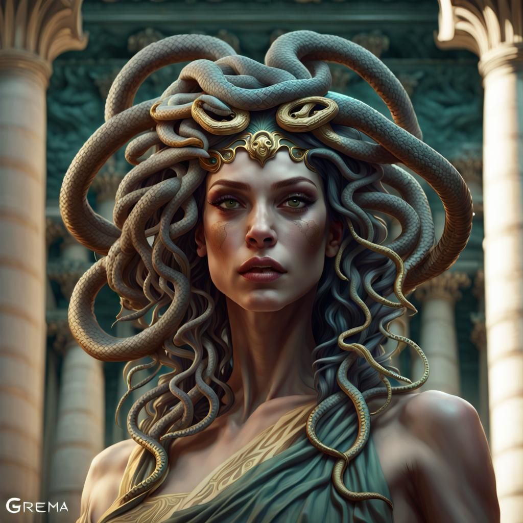 Medusa Portrait with Snakes, Fantasy Concept Art