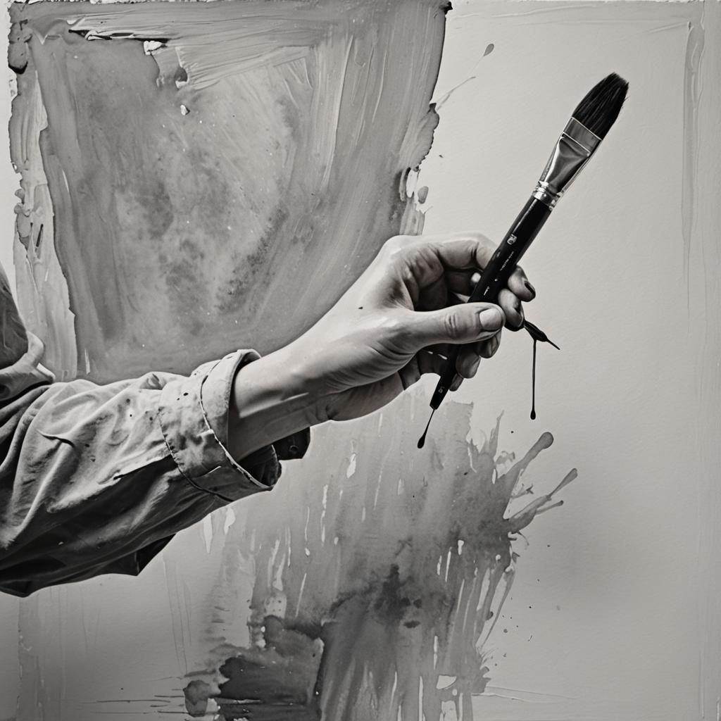 Monochrome Hand with Brushstroke and Canvas