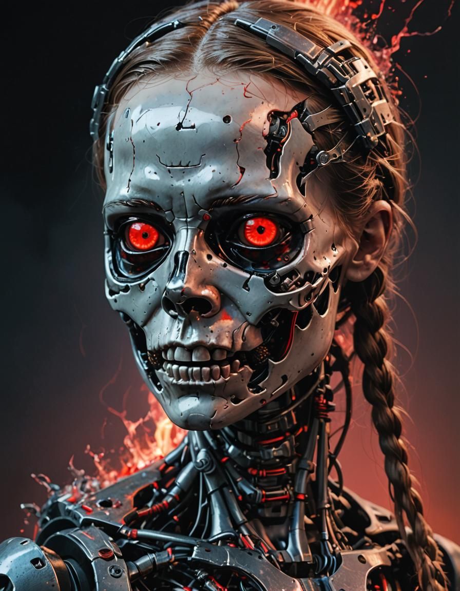 Greta Thunberg as Terminator: Hyperrealistic Concept Art