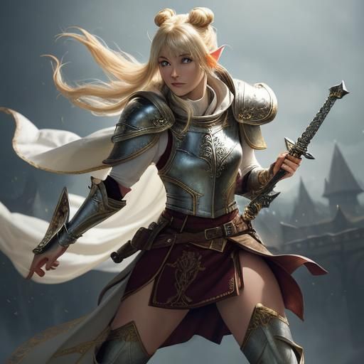 Female Fighter in Fantasy Battlefield: Hyperrealistic Action